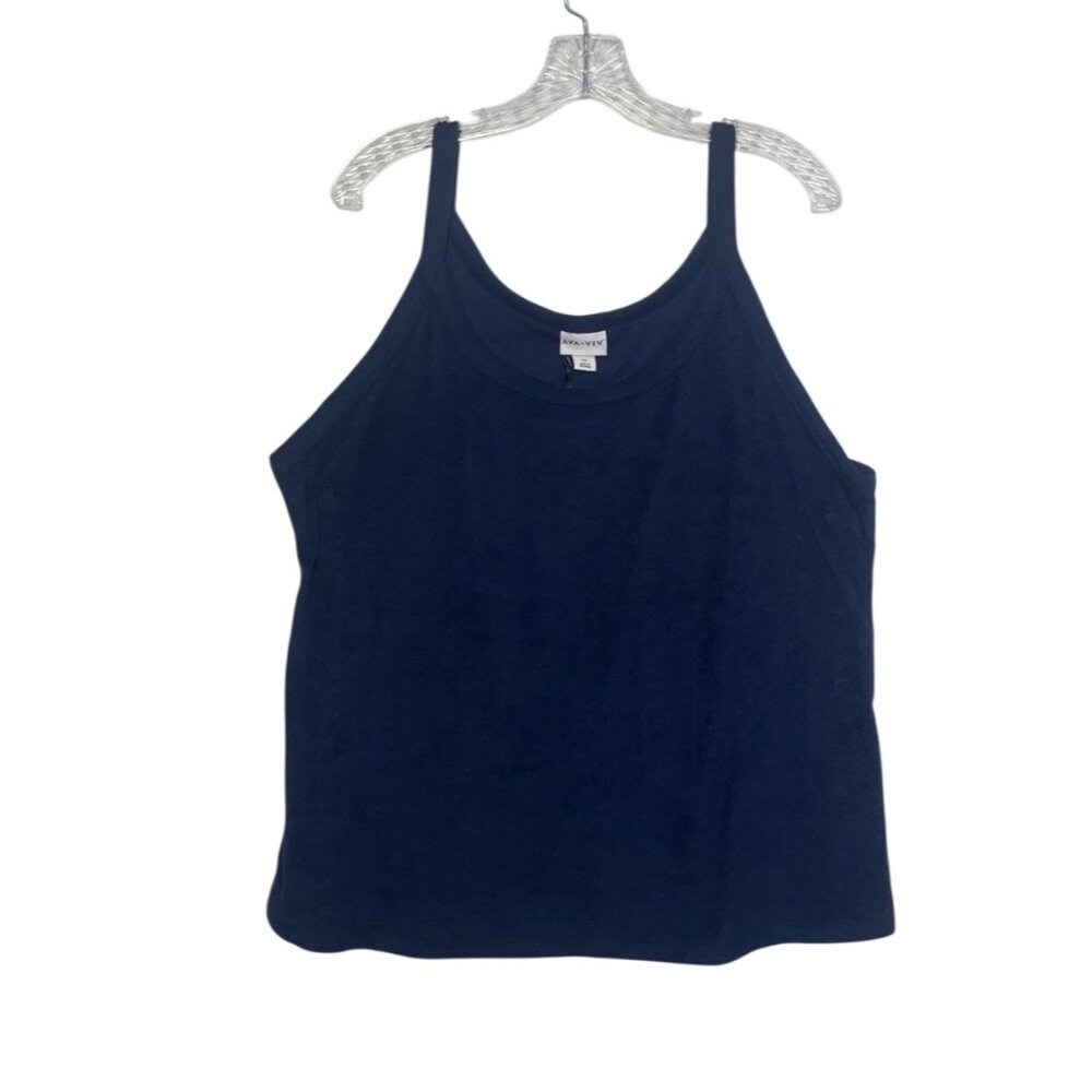 Ava & Viv Sleeveless Tank‎ Top 1X Blue Terry Cloth Plus Size Soft Summer